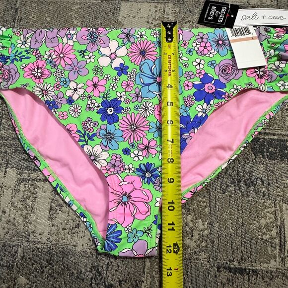 Salt + Cove NWT Bikini Bottoms 2X Peony Party Soft Side Tab Mid-Rise Green Pink - Picture 7 of 10